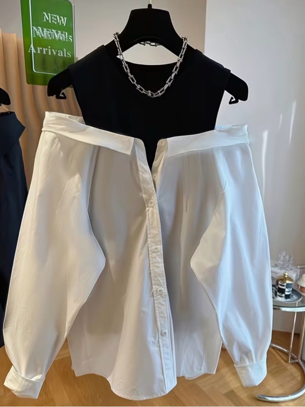 Off-Shoulder White Button-Front Women's Skirt Top